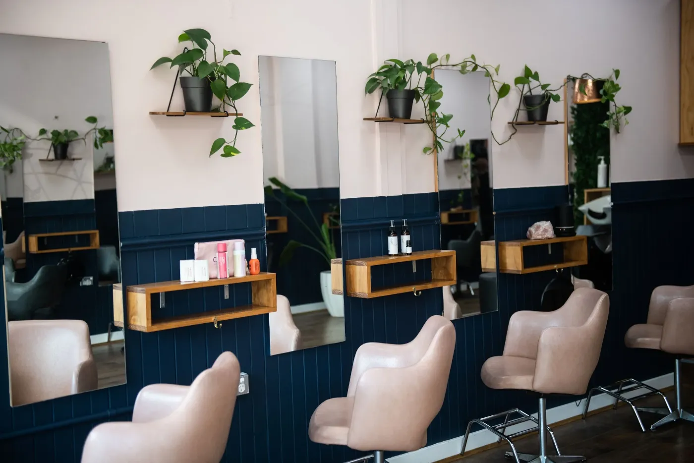 The basin area under the living green wall at Satori Hair Kingsville, Melbourne